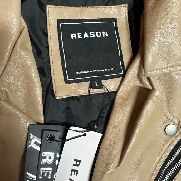 Reason Mens faux Leather Zipper Pocket Classic Motorcycle Jacket - Picture 3 of 4